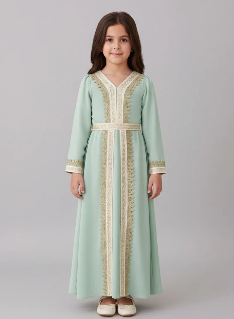 بيبي كلو Girls Mint Green Arabic Embroidered Occasion Dress